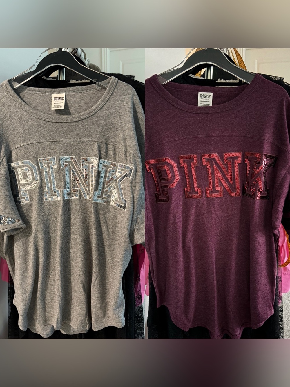 NWOT Victoria's Secret PINK Sequin Logo Varsity Tee Shirts